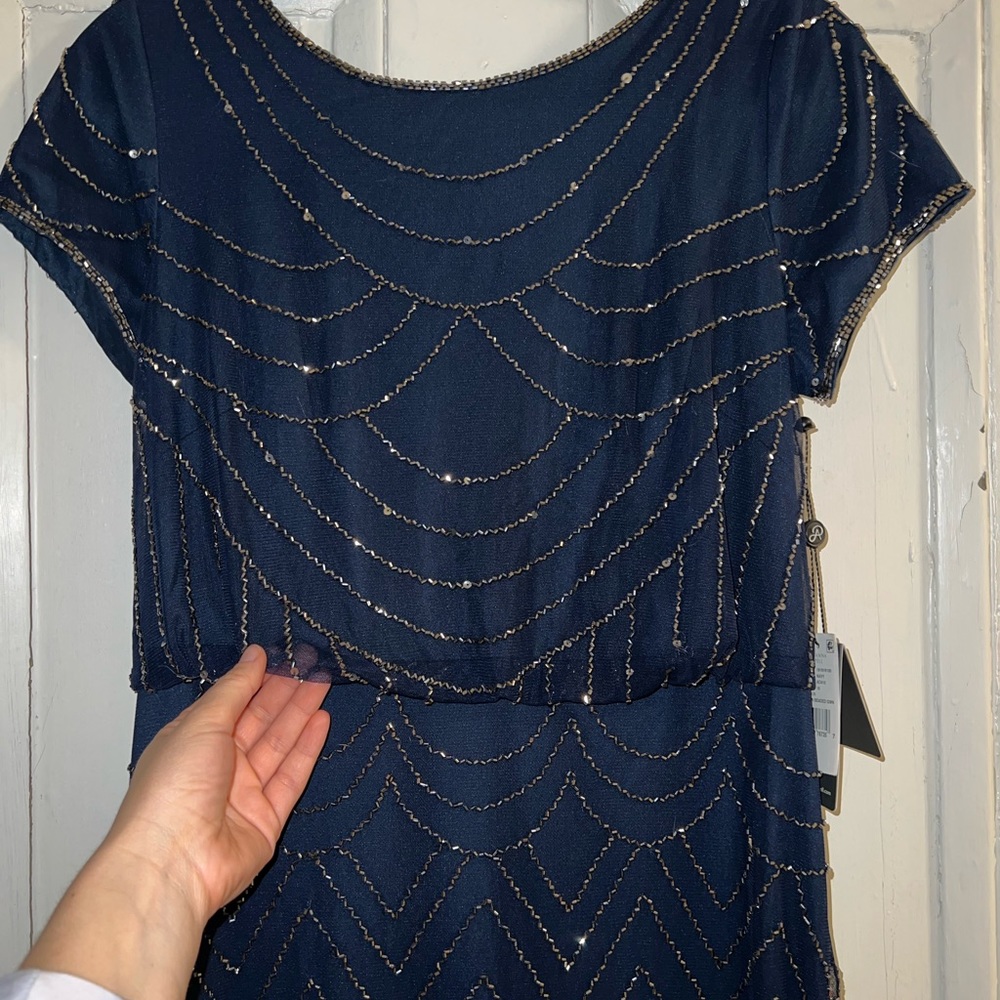 Adrianna Papell Navy Gold Beaded Gown - Picture 5 of 10